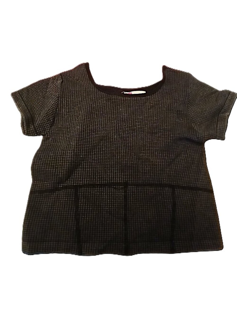 133 Luv Betsey Girls Black/Gray Textured Houndstooth Grid Panel Short Sleeve Top
